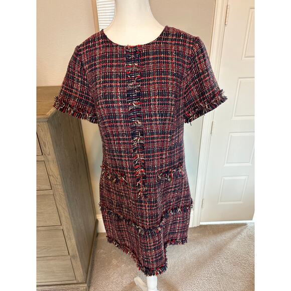 Court & Rowe | Red/Black/Beige Tweed Short Sleeve Sheath Dress | 6 - Picture 4 of 14